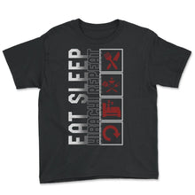 Load image into Gallery viewer, Hibachi Shirt, Eat Sleep Hibachi Repeat Grill Tee, Japanese Cuisine, - Youth Tee - Black