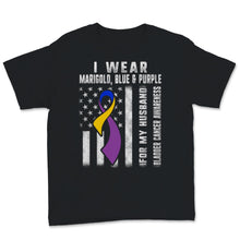Load image into Gallery viewer, Bladder Cancer Awareness I Wear Marigold Blue And Purple Ribbon For
