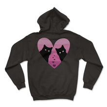 Load image into Gallery viewer, Valentines Day Shirt, Cat Couple Heart Retro Valentines Tee, - Hoodie - Black