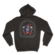 Load image into Gallery viewer, Dia De Los Muertos Shirt, Sugar Skulls Floral Women Skull Skeleton - Hoodie - Black