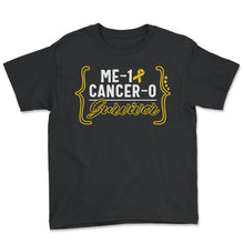 Load image into Gallery viewer, Childhood Cancer Awareness Shirt, Me-1 Cancer-0 Survivor Gold Ribbon - Youth Tee - Black