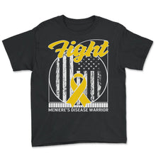 Load image into Gallery viewer, Meniere’s Disease Awareness Shirt, Fight Meniere's US Flag Ribbon Tee - Youth Tee - Black
