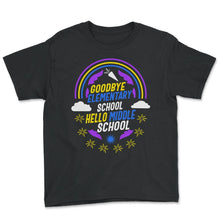 Load image into Gallery viewer, Hello Middle School Shirt, Goodbye Elementary School Rainbow - Youth Tee - Black