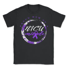 Load image into Gallery viewer, Preemie Mom Shirt, Proud Mom Of A NICU Miracle Purple Ribbon Tee, - Unisex T-Shirt - Black