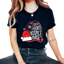 Load image into Gallery viewer, Hospice Shirt, Santa's Favorite Hospice Nurse Santa Hat Tee, - Unisex T-Shirt - Black