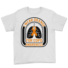 Load image into Gallery viewer, COPD Awareness Shirt, I Wear Orange Ribbon Lungs Tee, Lung Disease - Youth Tee - White