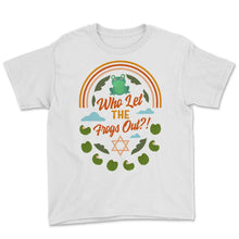Load image into Gallery viewer, Who Let The Frogs Out Shirt, Jewish Holiday Funny Frog Plague Seder - Youth Tee - White