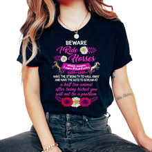 Load image into Gallery viewer, Horse Shirt, Beware I Ride Horses Floral Tee, Girl Horse Riding - Unisex T-Shirt - Black
