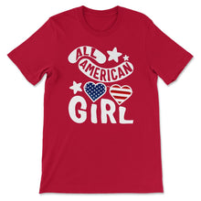 Load image into Gallery viewer, 4th Of July Shirt, All American Girl Flag Heart Sunglasses - Unisex T-Shirt - Red
