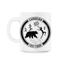 Load image into Gallery viewer, Camping Shirt, Canadian Fast Food Running Man Bear Forest Design Tee, - 11oz Mug - White