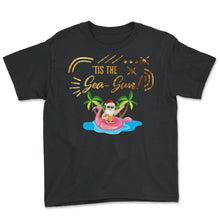 Load image into Gallery viewer, Christmas In July Shirt, 'Tis The Sea Sun Cute Santa Flamingo Float - Youth Tee - Black