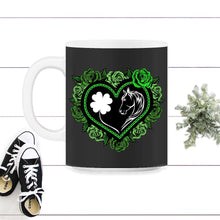 Load image into Gallery viewer, St. Patricks Day Shirt, Horse over Heart Tee, Irish Lucky Lover Gift, - 11oz Mug - Black on White