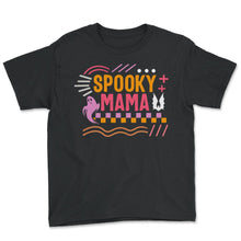 Load image into Gallery viewer, Thanksgiving Halloween Shirt, Spooky Mama Ghost Retro Tee, Spooky - Youth Tee - Black