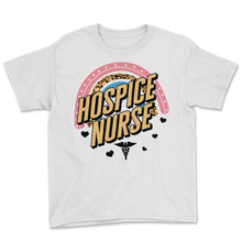 Load image into Gallery viewer, Hospice Shirt, Hospice Nurse Leopard Rainbow Tee, Registered Nurse - Youth Tee - White