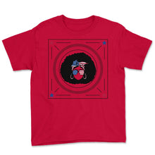 Load image into Gallery viewer, 4th Of July Shirt, Black Girl African American Afro Flag Independence - Youth Tee - Red