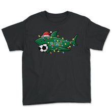 Load image into Gallery viewer, Christmas Shirt, Santa Shark Soccer Jersey Football Lights Saudi - Youth Tee - Black