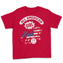 Load image into Gallery viewer, 4th Of July Shirt, All American Girl Unicorn Flag Independence Day - Youth Tee - Red