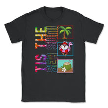 Load image into Gallery viewer, Christmas In July Shirt, 'Tis The Sea Sun Cute Santa Flamingo Float - Unisex T-Shirt - Black