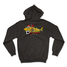 Load image into Gallery viewer, Christmas Shirt, Santa Shark Soccer Jersey Football Lights Spain Tee, - Hoodie - Black