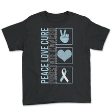 Load image into Gallery viewer, Peace Love Cure Prostate Cancer T Shirt - Youth Tee - Black