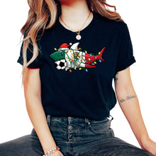 Load image into Gallery viewer, Christmas Shirt, Santa Shark Soccer Jersey Football Lights Mexico Tee - Unisex T-Shirt - Black