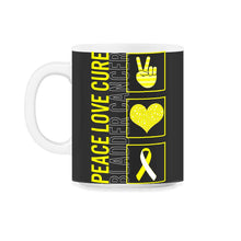 Load image into Gallery viewer, Peace Love Cure Bladder Cancer T Shirt - 11oz Mug - Black on White