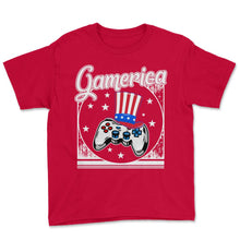 Load image into Gallery viewer, 4th Of July Shirt, Gamerica USA Flag Video Gamer Independence Day USA - Youth Tee - Red