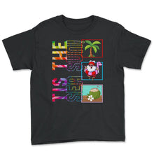 Load image into Gallery viewer, Christmas In July Shirt, 'Tis The Sea Sun Cute Santa Flamingo Float - Youth Tee - Black