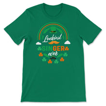 Load image into Gallery viewer, Luckiest Singer Ever Shamrock Top Hat St Patricks Day T Shirt - Unisex T-Shirt - Kelly Green
