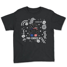 Load image into Gallery viewer, Pro Choice AF Shirt, Messy Bun, Middle Finger Uterus, Feminist shirt, - Youth Tee - Black