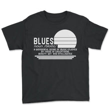 Load image into Gallery viewer, Music Shirt, Blues Noun Definition Vintage Retro Tee, Music Lover - Youth Tee - Black