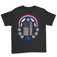 Load image into Gallery viewer, Thin Red & Blue Line American Flag Shirt, Law Enforcement Tee, Police - Youth Tee - Black