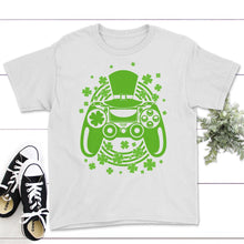 Load image into Gallery viewer, St. Patricks Day Shirt, Video Game Controller, Irish Rainbow Lucky - Youth Tee - White