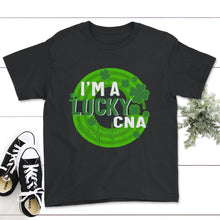 Load image into Gallery viewer, St. Patricks Day Shirt, I'm A Lucky CNA, Irish Nurse Lucky Lover Gift - Youth Tee - Black
