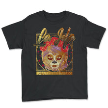 Load image into Gallery viewer, Dia De Los Muertos Shirt, La Jefa Sugar Skulls Red Floral Tee, - Youth Tee - Black