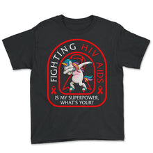 Load image into Gallery viewer, HIV AIDS Awareness Month Shirt, Unicorn Red Ribbon, World AIDS Day - Youth Tee - Black
