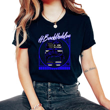 Load image into Gallery viewer, Police Shirt, Back The Blue Messy Bun US Flag Tee, Proud Police Mom - Unisex T-Shirt - Black