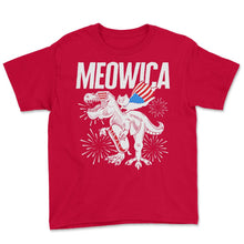 Load image into Gallery viewer, 4th Of July Shirt, Meowica Trex Cat USA Flag Independence Day Freedom - Youth Tee - Red