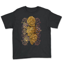 Load image into Gallery viewer, El Dia de Los Muertos Day of the Dead Purple Floral Sugar Skulls - Youth Tee - Black