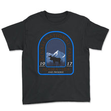 Load image into Gallery viewer, Denali National Park Shirt, Alaska Moose USA 1917 Preserve, Animal - Youth Tee - Black