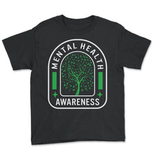 Load image into Gallery viewer, Mental Health Awareness Shirt, Green Ribbon Butterfly Tree Support - Youth Tee - Black