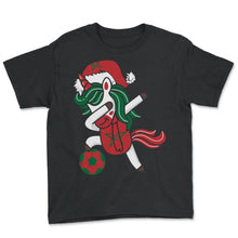 Load image into Gallery viewer, Soccer Girl Dabbing Unicorn Christmas Hat Scarf Morocco Jersey Shirt, - Youth Tee - Black