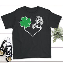 Load image into Gallery viewer, St. Patricks Day Shirt, Horse over Heart Tee, Irish Lucky Lover Gift, - Youth Tee - Black