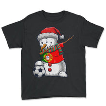 Load image into Gallery viewer, Soccer Boy Dabbing Snowman Christmas Jersey Portugal Shirt, Football - Youth Tee - Black