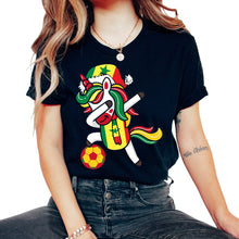 Load image into Gallery viewer, Soccer Girl Dabbing Unicorn Christmas Hat Scarf Senegal Jersey Shirt, - Unisex T-Shirt - Black