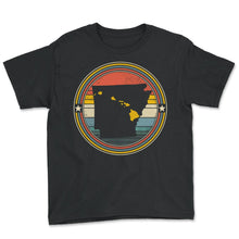 Load image into Gallery viewer, Arkansas State Hawaii Roots Hawaiian Map Vintage T-Shirt - Youth Tee - Black