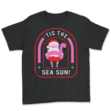 Load image into Gallery viewer, Christmas In July Shirt, 'Tis The Sea Sun Cute Santa Tee Summer - Youth Tee - Black