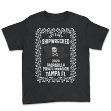 Load image into Gallery viewer, Gasparilla Shirt, Let's Get Shipwrecked Pirate Flag Floral Tee, - Youth Tee - Black