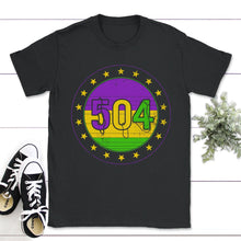 Load image into Gallery viewer, Mardi Gras Shirt, 504 New Orleans Beads Apparel, Nola Vintage Men - Unisex T-Shirt - Black
