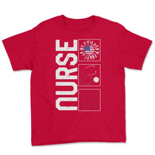 Load image into Gallery viewer, 4th Of July Shirt, Nurse Stethoscope Sunflower America Flag - Youth Tee - Red